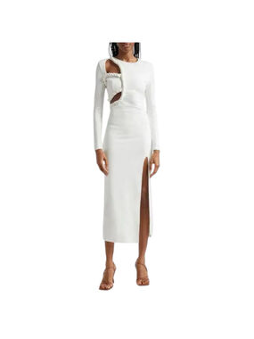 ELEXIAY Tife White Long Sleeve Rope Detail Cutout Maxi Slit Dress Size Small
